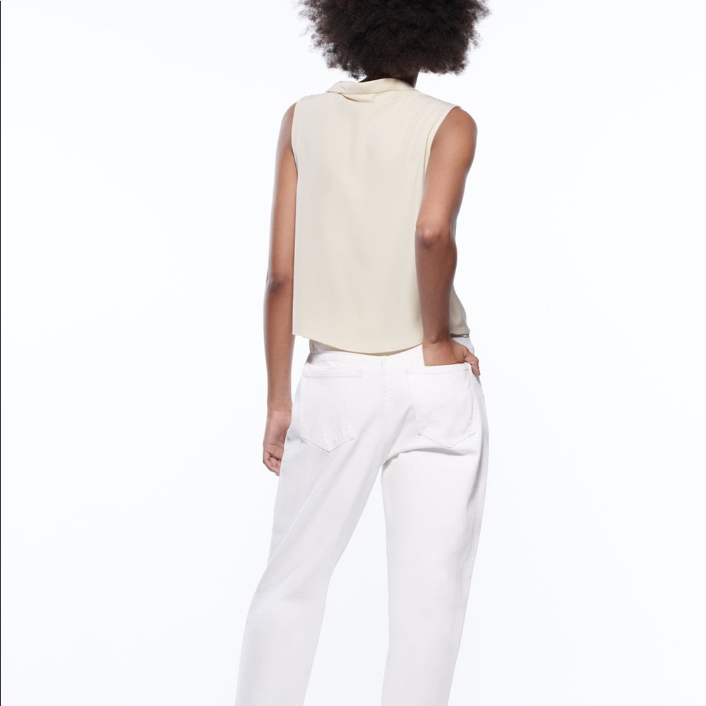 Zara Ecru Flowy Neckline Top - Picture 5 of 7